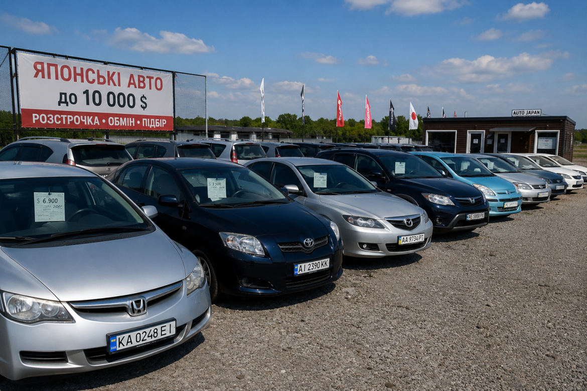 Автомайданчик із вживаними японськими автомобілями в Україні, де представлені бюджетні моделі до 10 тисяч доларів.